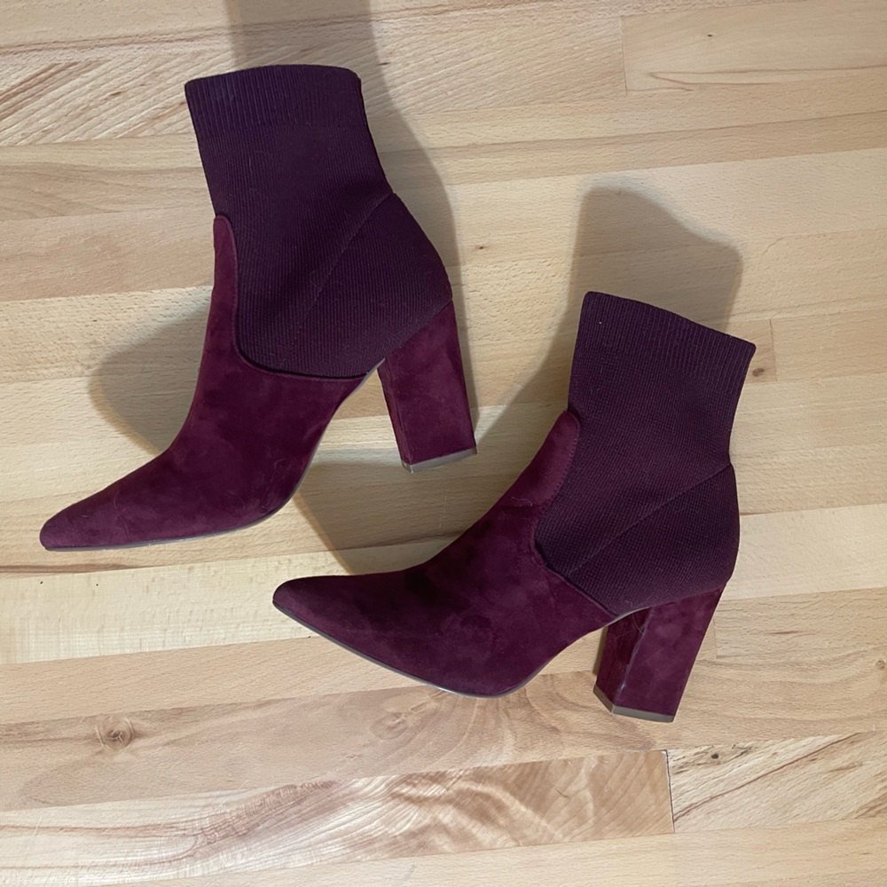 Steve Madden Remy | Block Heel Suede Sock Bootie | Burgandy 7.5